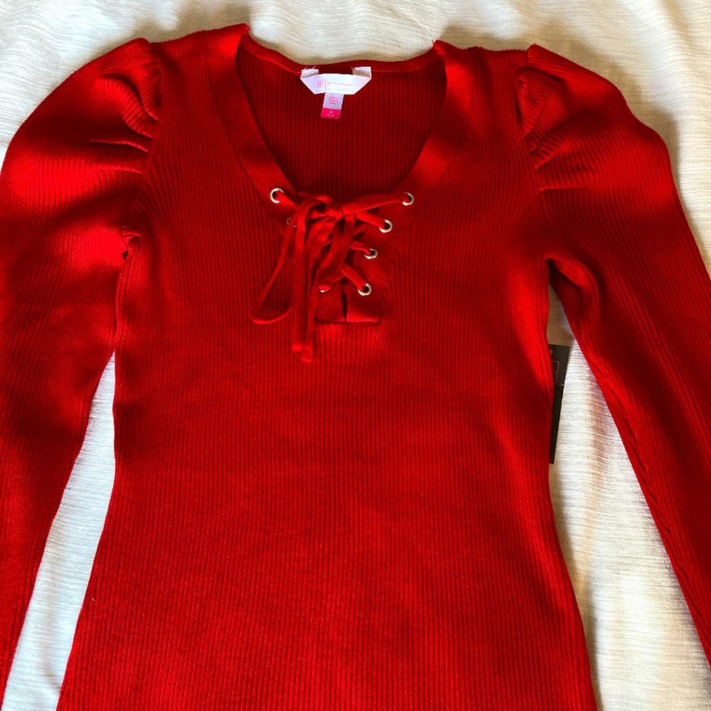 Red Festive Top with Ruched Sleeves